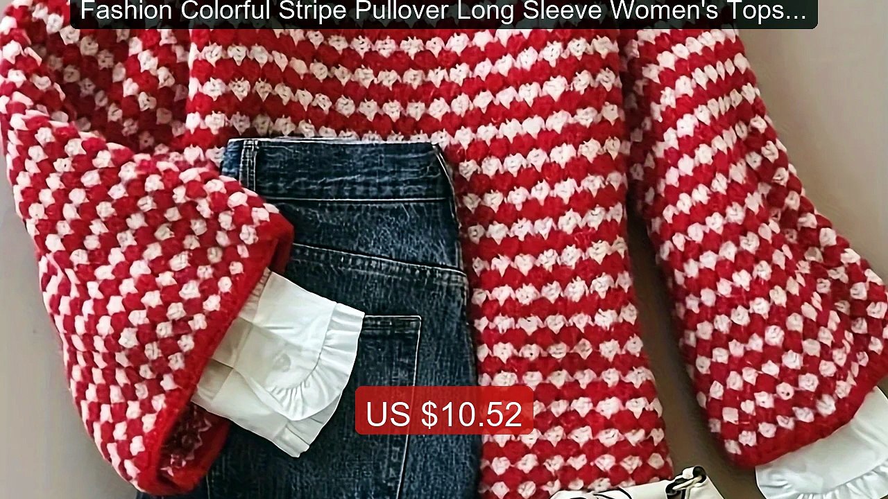 Fashion Colorful Stripe Pullover Long Sleeve Women's Tops Hot... -- Amazing Value 2026 | Must Have!