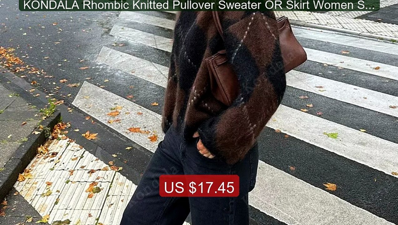 KONDALA Rhombic Knitted Pullover Sweater OR Skirt Women Spring Vint... -- Top Rated 2026 | Buy Now!