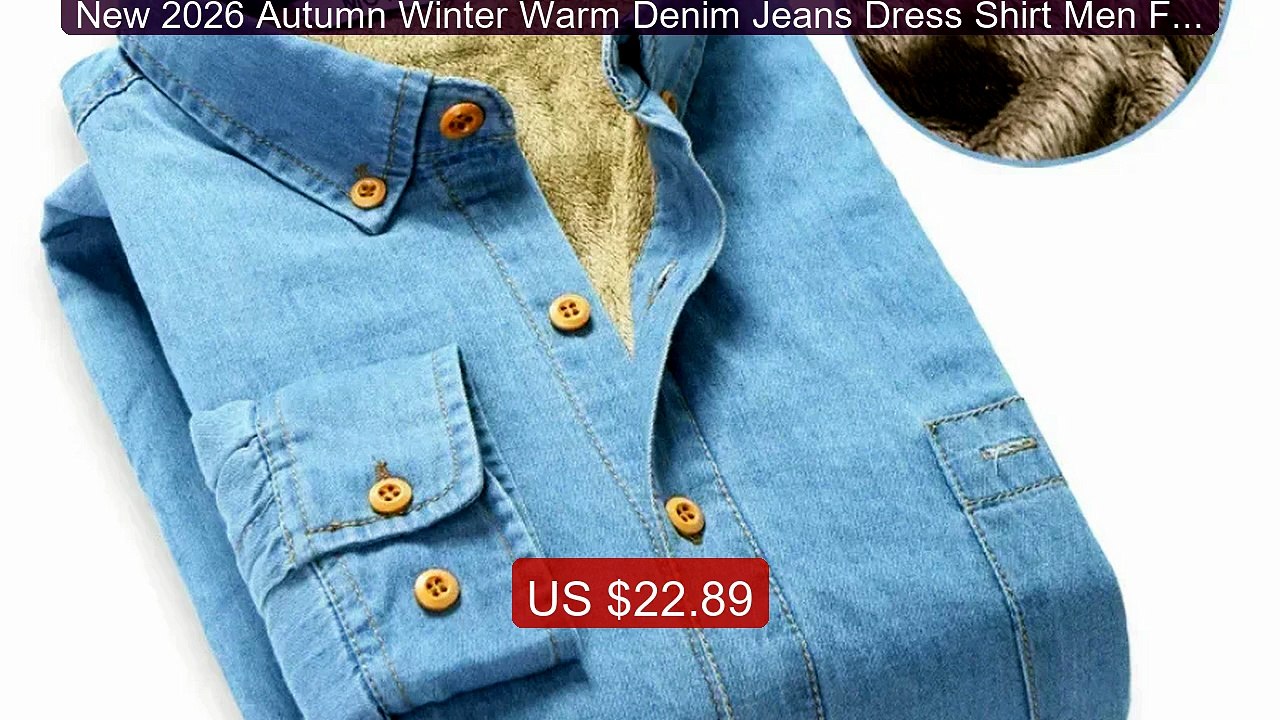 New 2026 Autumn Winter Warm Denim Jeans Dress Shirt Men Fle... -- Top Pick 2026 | Unbeatable Price!