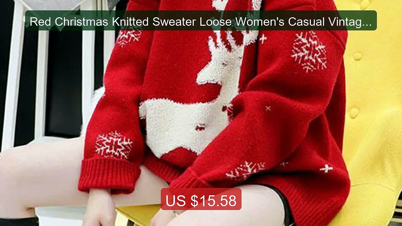 Red Christmas Knitted Sweater Loose Women's Casual Vintage Bag... -- Best Buy 2026 | Great Quality!
