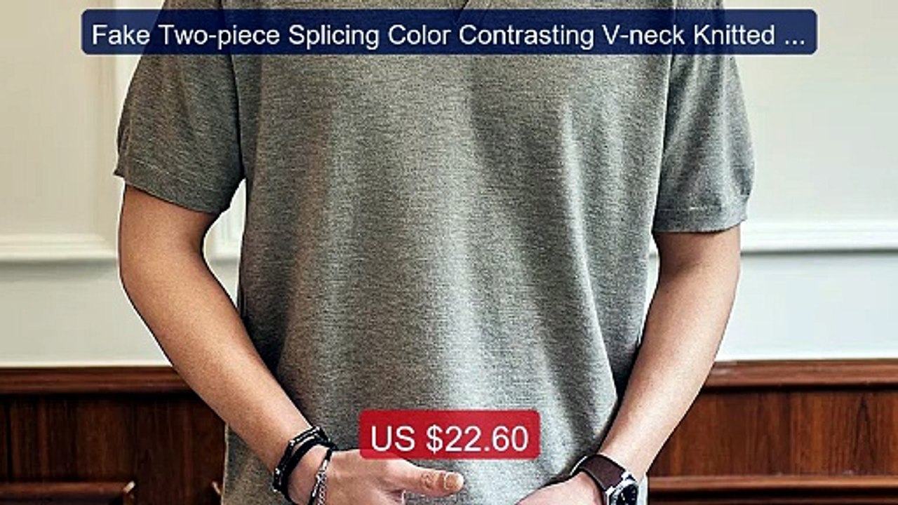 Fake Two-piece Splicing Color Contrasting V-neck Knitted Short... -- Hot Deal 2026 | Limited Offer!