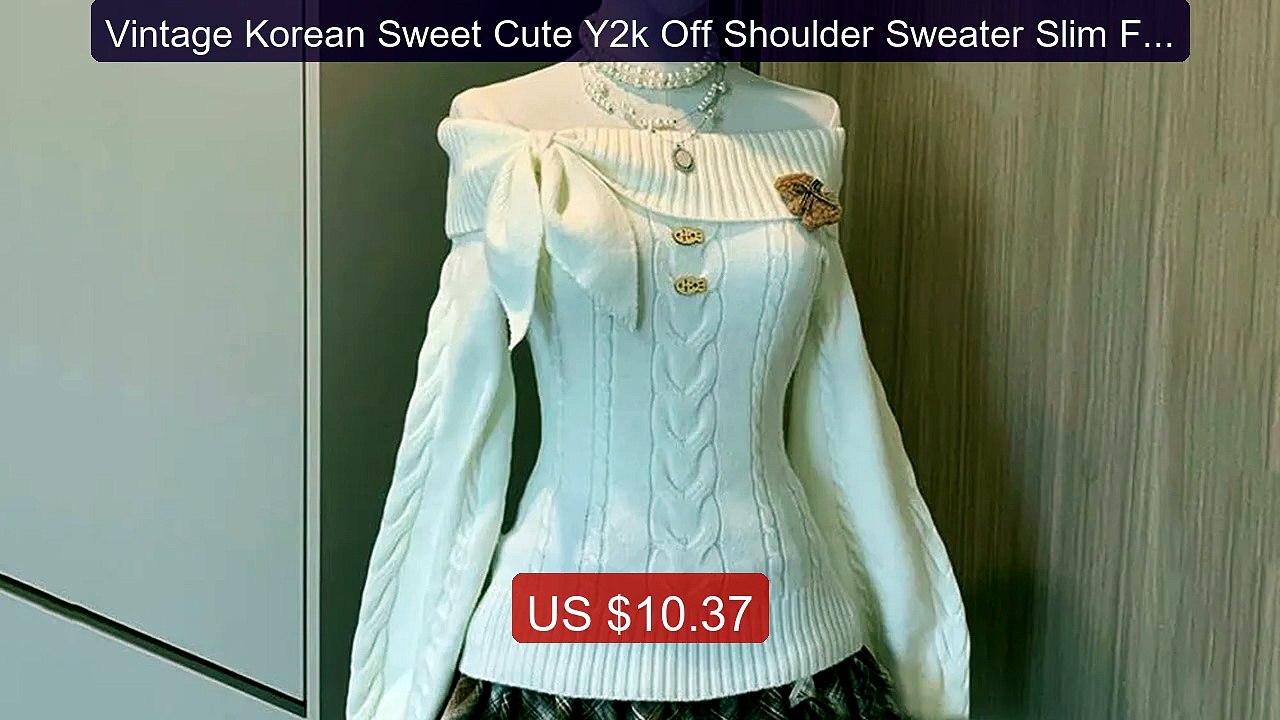 Vintage Korean Sweet Cute Y2k Off Shoulder Sweater Slim Fit L... -- Amazing Value 2026 | Must Have!