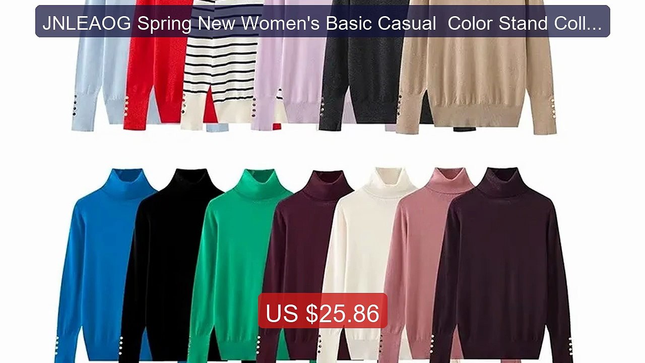 JNLEAOG Spring New Women's Basic Casual  Color Stand Collar Knitwe... -- Best Deal 2026 | Shop Now!