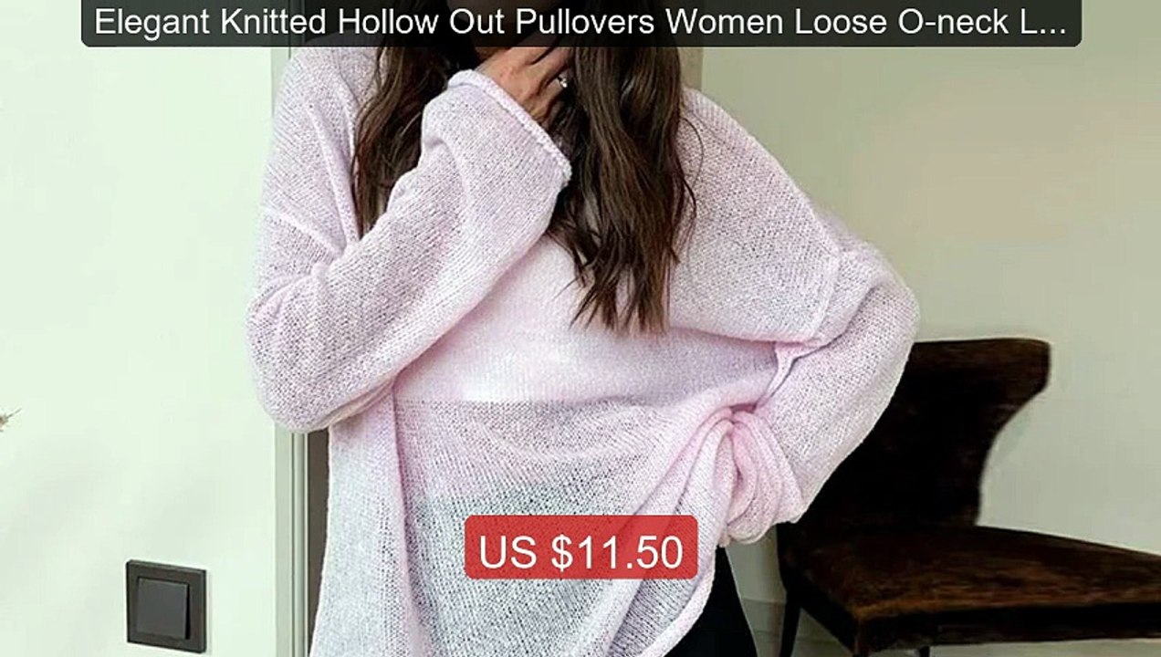 Elegant Knitted Hollow Out Pullovers Women Loose O-neck Long Sleev... -- Best Deal 2026 | Shop Now!