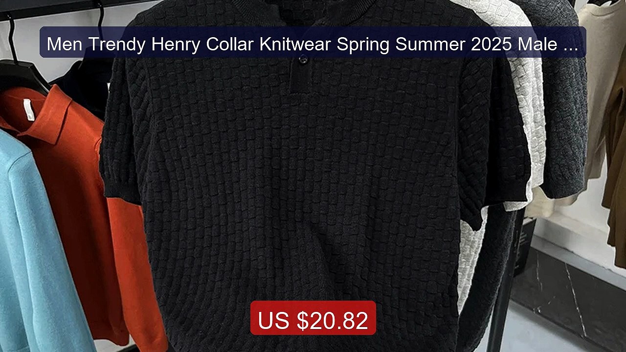 Men Trendy Henry Collar Knitwear Spring Summer 2025 Male Br... -- Top Pick 2026 | Unbeatable Price!