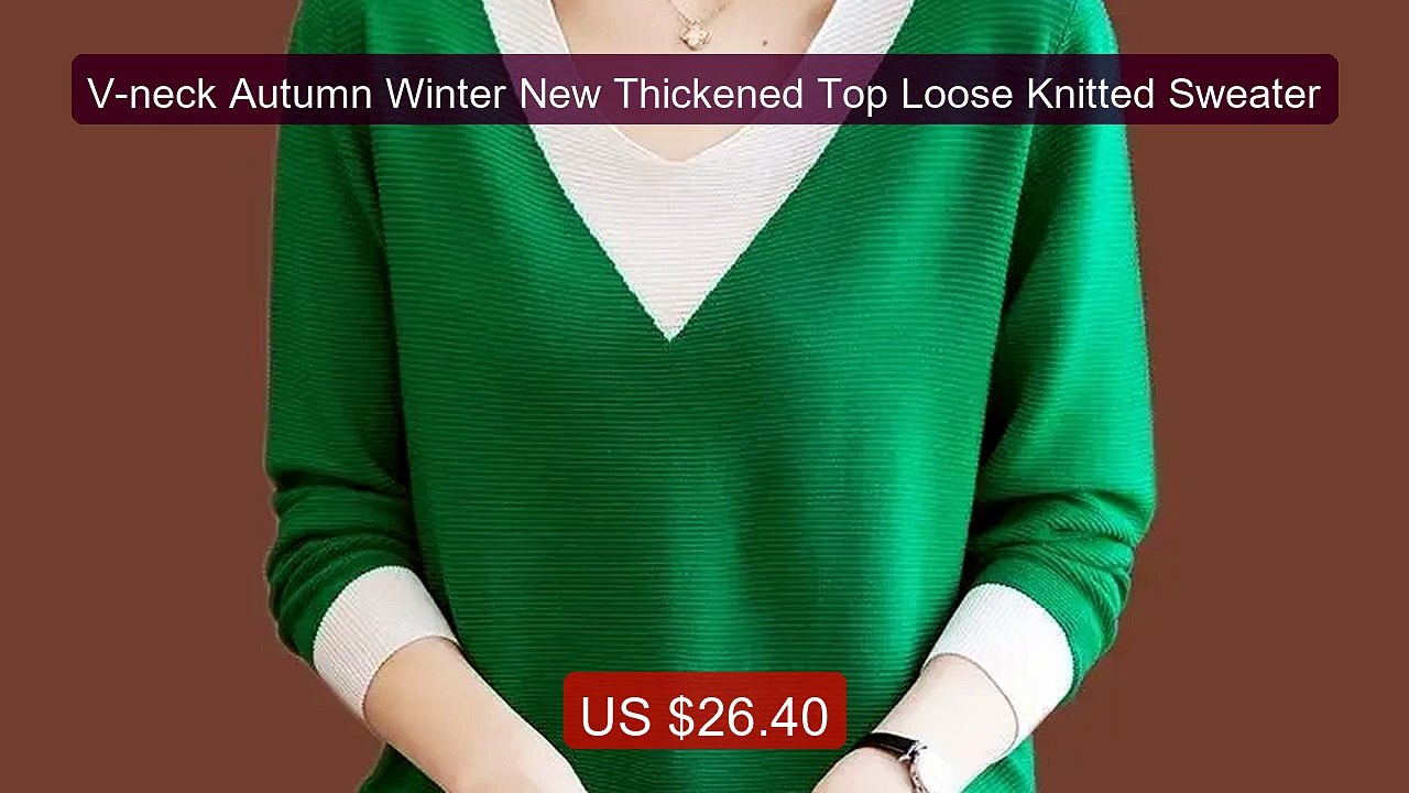 V-neck Autumn Winter New Thickened Top Loose Knitted Sweater -- Hot Deal 2026 | Limited Offer!
