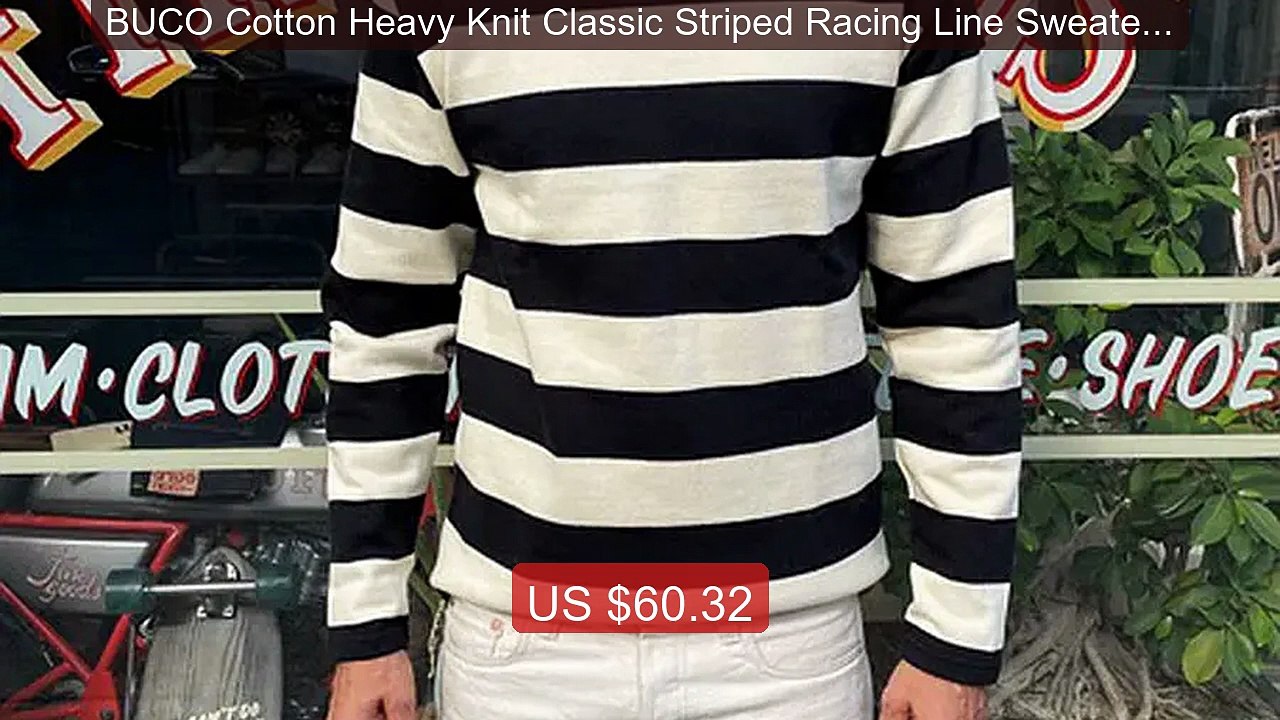 BUCO Cotton Heavy Knit Classic Striped Racing Line Sweater Real McCoy -- Best Deal 2026 | Shop Now!