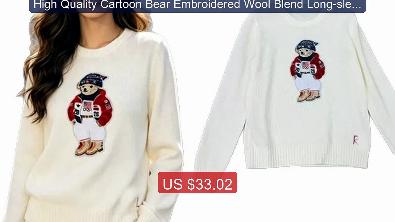 High Quality Cartoon Bear Embroidered Wool Blend Long-sleeved Sweat... -- Top Rated 2026 | Buy Now!