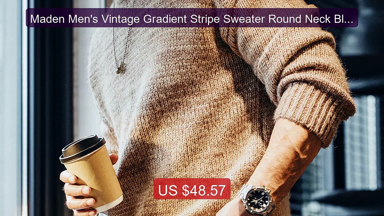 Maden Men's Vintage Gradient Stripe Sweater Round Neck Blen... -- Top Pick 2026 | Unbeatable Price!