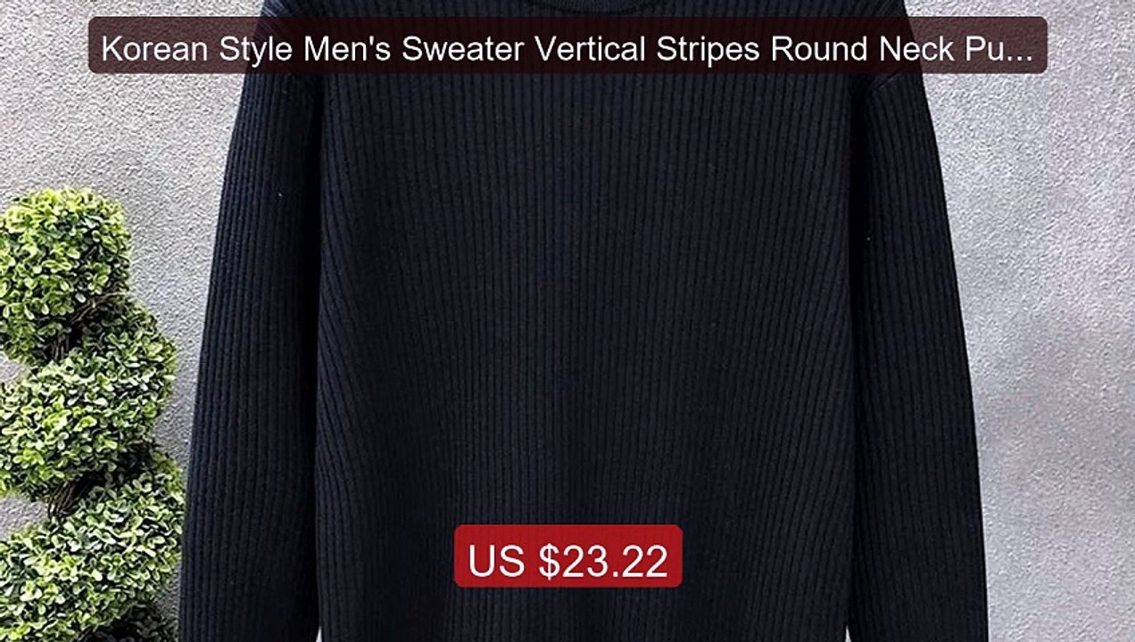 Korean Style Men's Sweater Vertical Stripes Round Neck Pull... -- Top Pick 2026 | Unbeatable Price!