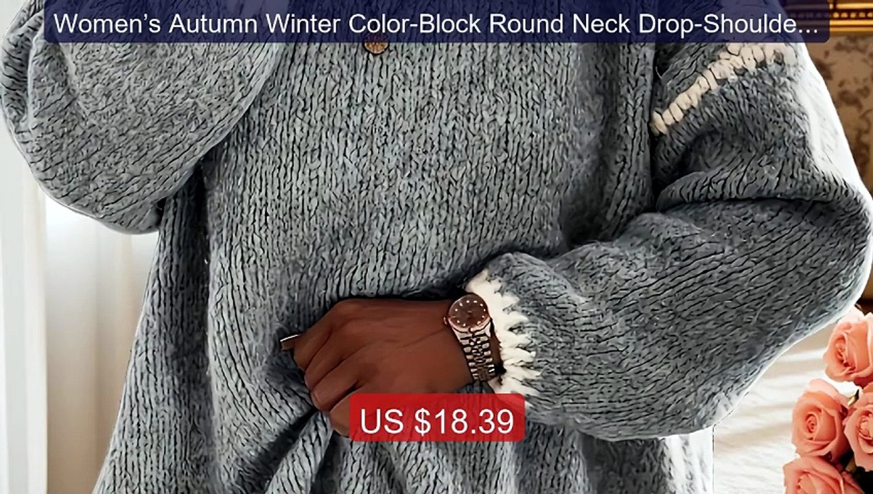 Women’s Autumn Winter Color-Block Round Neck Drop-Shoulder Lon... -- Hot Deal 2026 | Limited Offer!