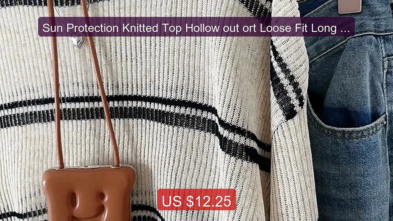 Sun Protection Knitted Top Hollow out ort Loose Fit Long Sve round... -- Best Deal 2026 | Shop Now!