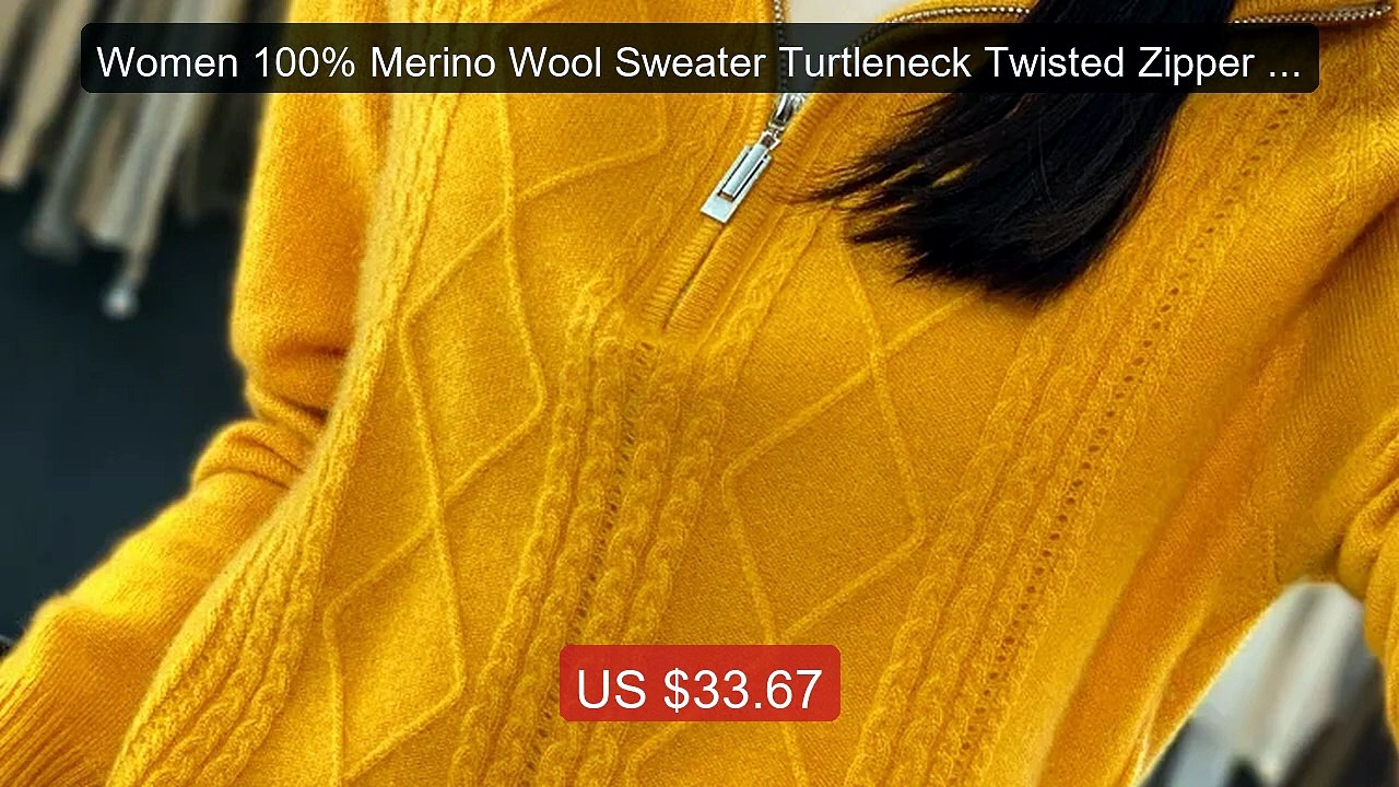 Women 100% Merino Wool Sweater Turtleneck Twisted Zipper Ha... -- Top Pick 2026 | Unbeatable Price!