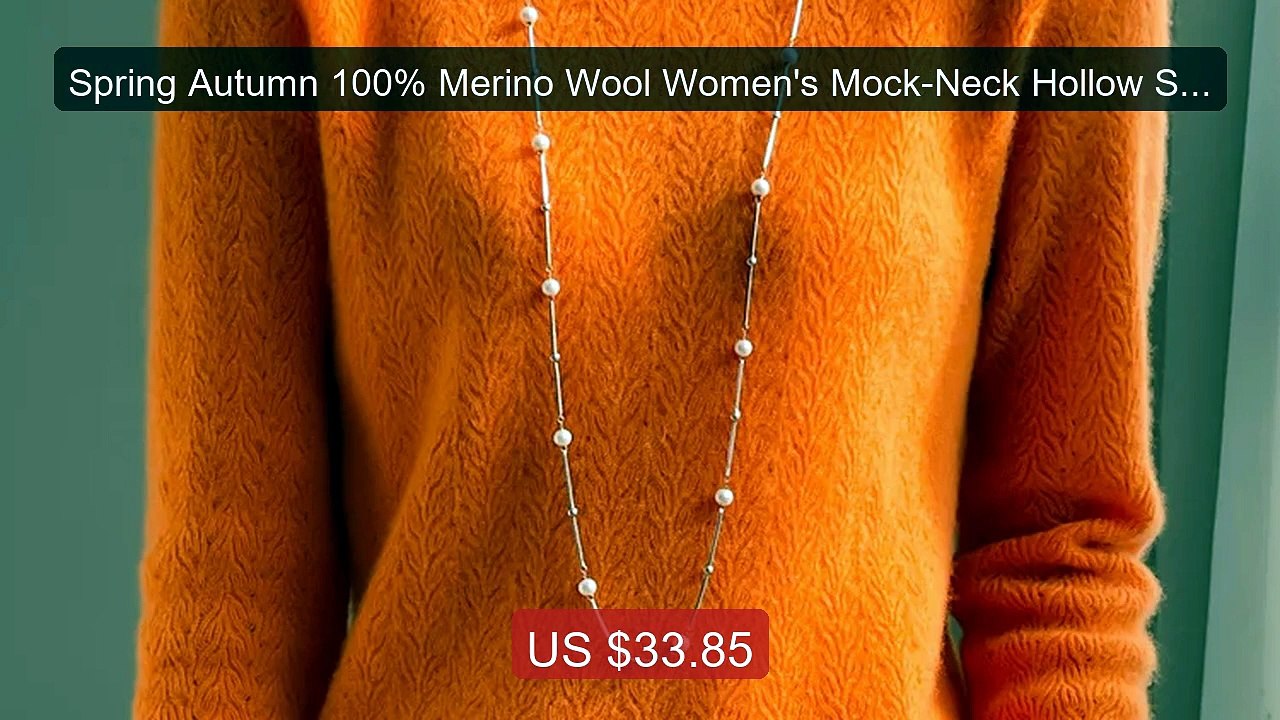 Spring Autumn 100% Merino Wool Women's Mock-Neck Hollow Sweater Lon... -- Top Rated 2026 | Buy Now!