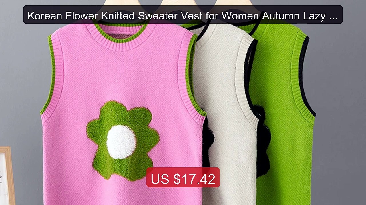 Korean Flower Knitted Sweater Vest for Women Autumn Lazy Ve... -- Top Pick 2026 | Unbeatable Price!