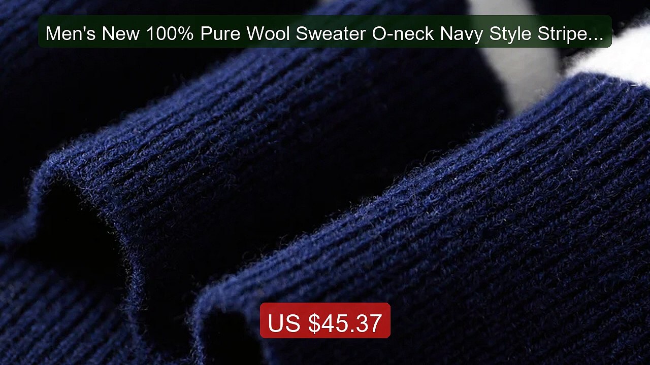 Men's New 100% Pure Wool Sweater O-neck Navy Style Striped To... -- Amazing Value 2026 | Must Have!