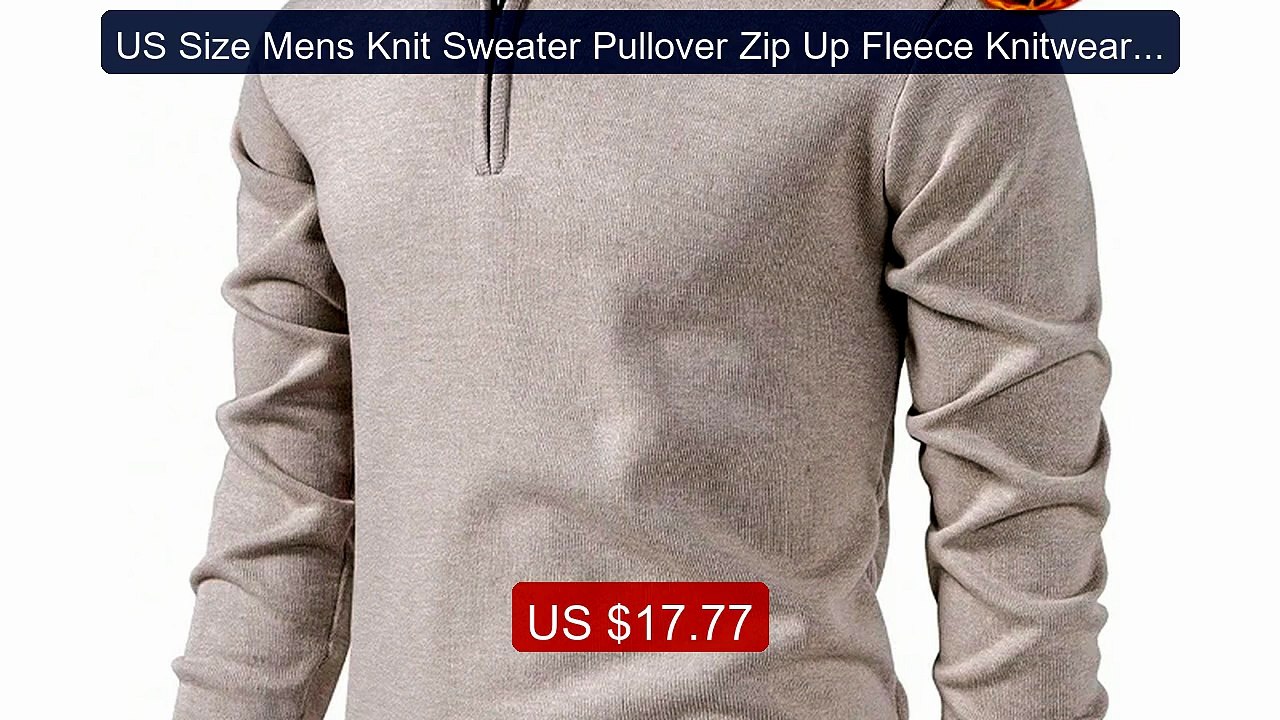 US Size Mens Knit Sweater Pullover Zip Up Fleec...