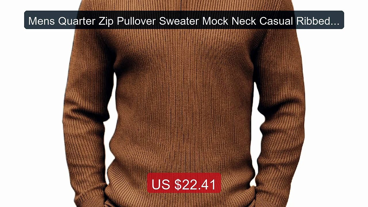 Mens Quarter Zip Pullover Sweater Mock Neck Casual Ribbed K... -- Top Pick 2026 | Unbeatable Price!