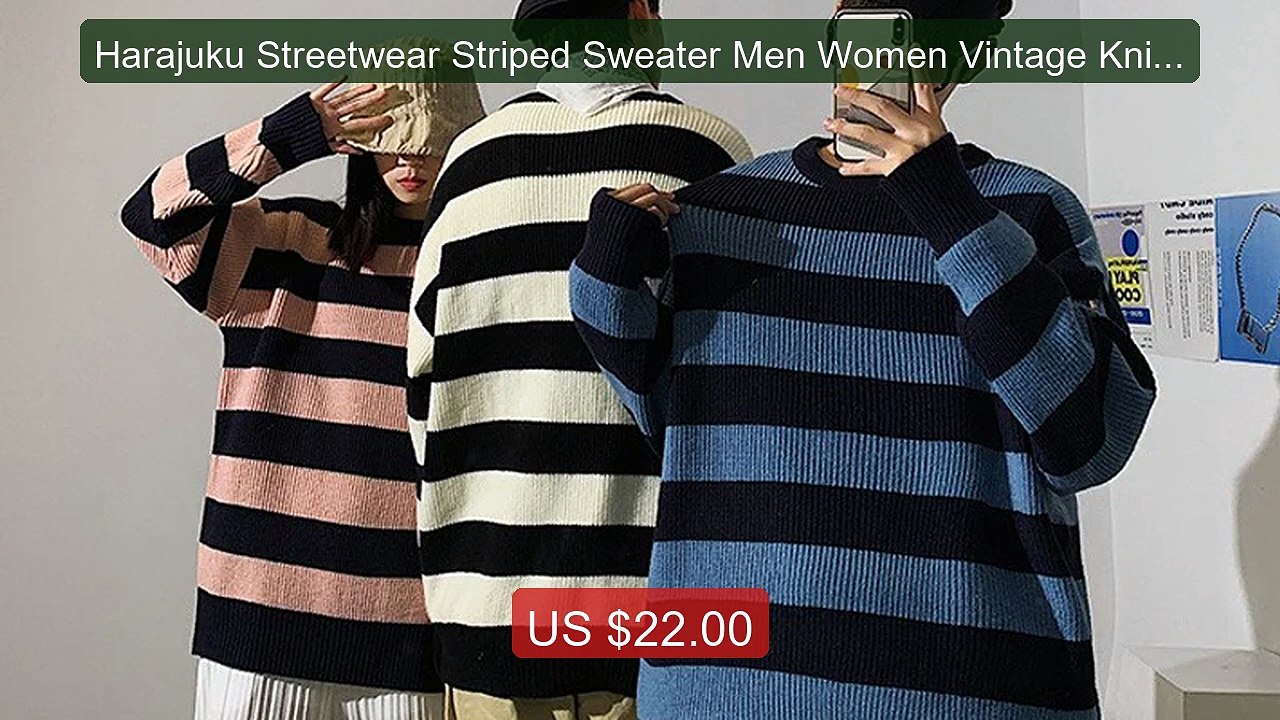 Harajuku Streetwear Striped Sweater Men Women Vintage Knitted ... -- Best Buy 2026 | Great Quality!
