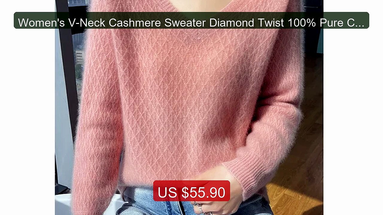 Women's V-Neck Cashmere Sweater Diamond Twist 100% Pure Cashm... -- Amazing Value 2026 | Must Have!