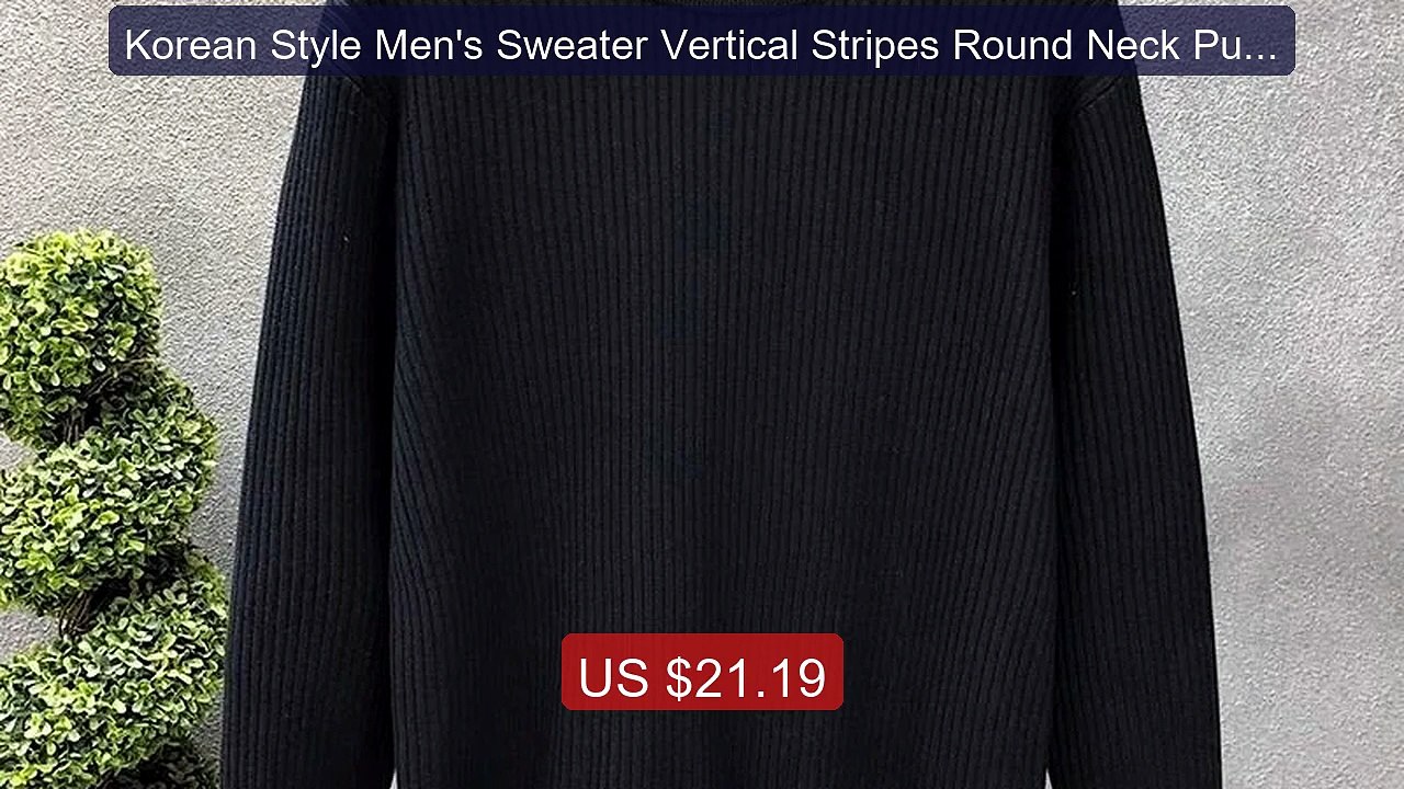 Korean Style Men's Sweater Vertical Stripes Round Neck Pullovers Hi... -- Top Rated 2026 | Buy Now!
