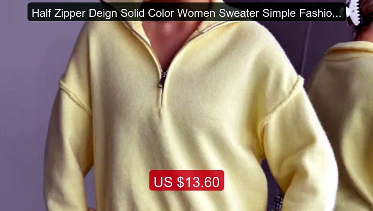 Half Zipper Deign Solid Color Women Sweater Simple Fashion Lapel Co... -- Top Rated 2026 | Buy Now!