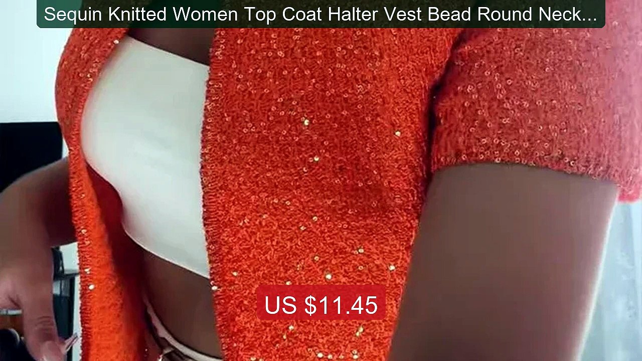 Sequin Knitted Women Top Coat Halter Vest Bead Round Neck Slim... -- Hot Deal 2026 | Limited Offer!