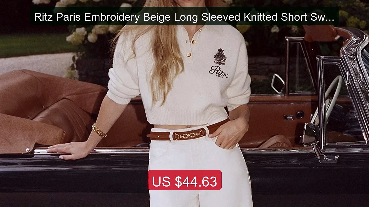 Ritz Paris Embroidery Beige Long Sleeved Knitted Short Swea... -- Top Pick 2026 | Unbeatable Price!