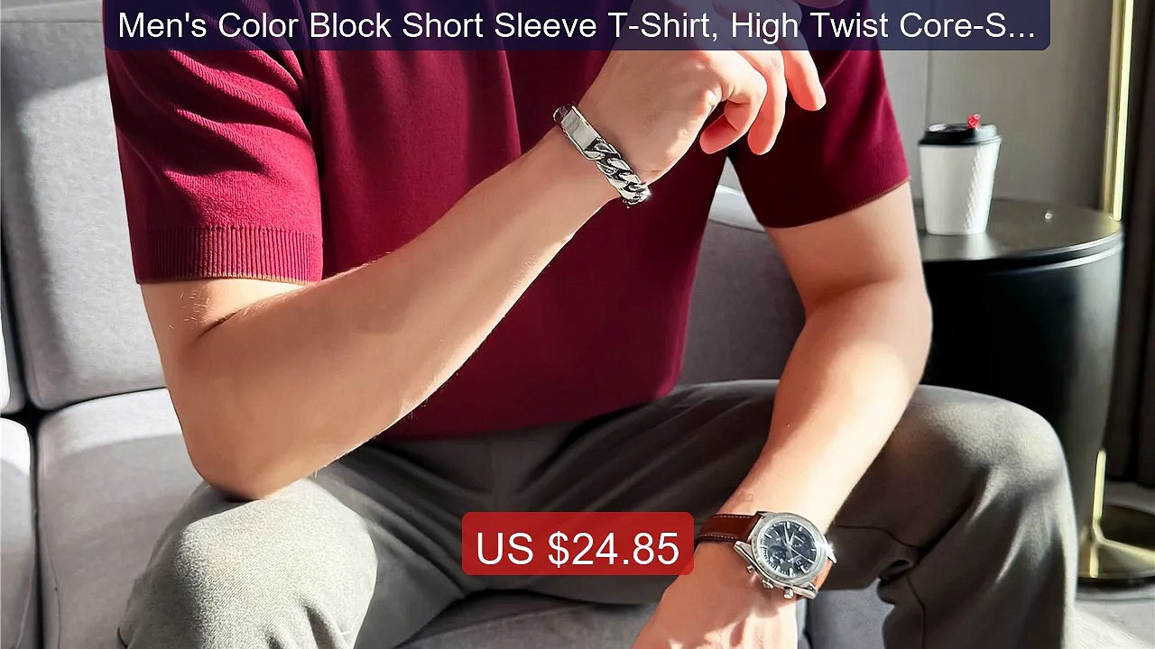 Men's Color Block Short Sleeve T-Shirt, High Twist Core-Spun Yarn A... -- Top Rated 2026 | Buy Now!