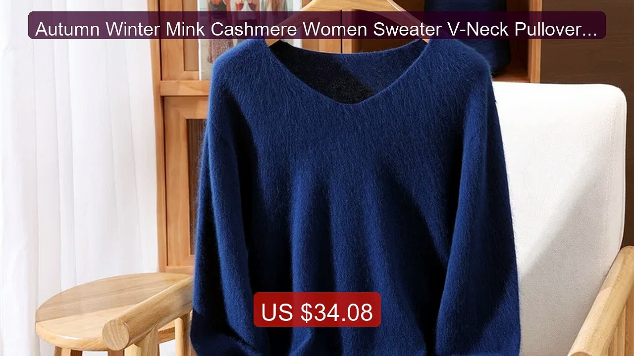 Autumn Winter Mink Cashmere Women Sweater V-Neck Pullover F... -- Top Pick 2026 | Unbeatable Price!