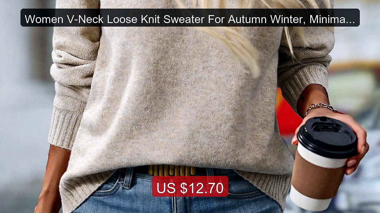 Women V-Neck Loose Knit Sweater For Autumn Winter, Minimalist ... -- Hot Deal 2026 | Limited Offer!