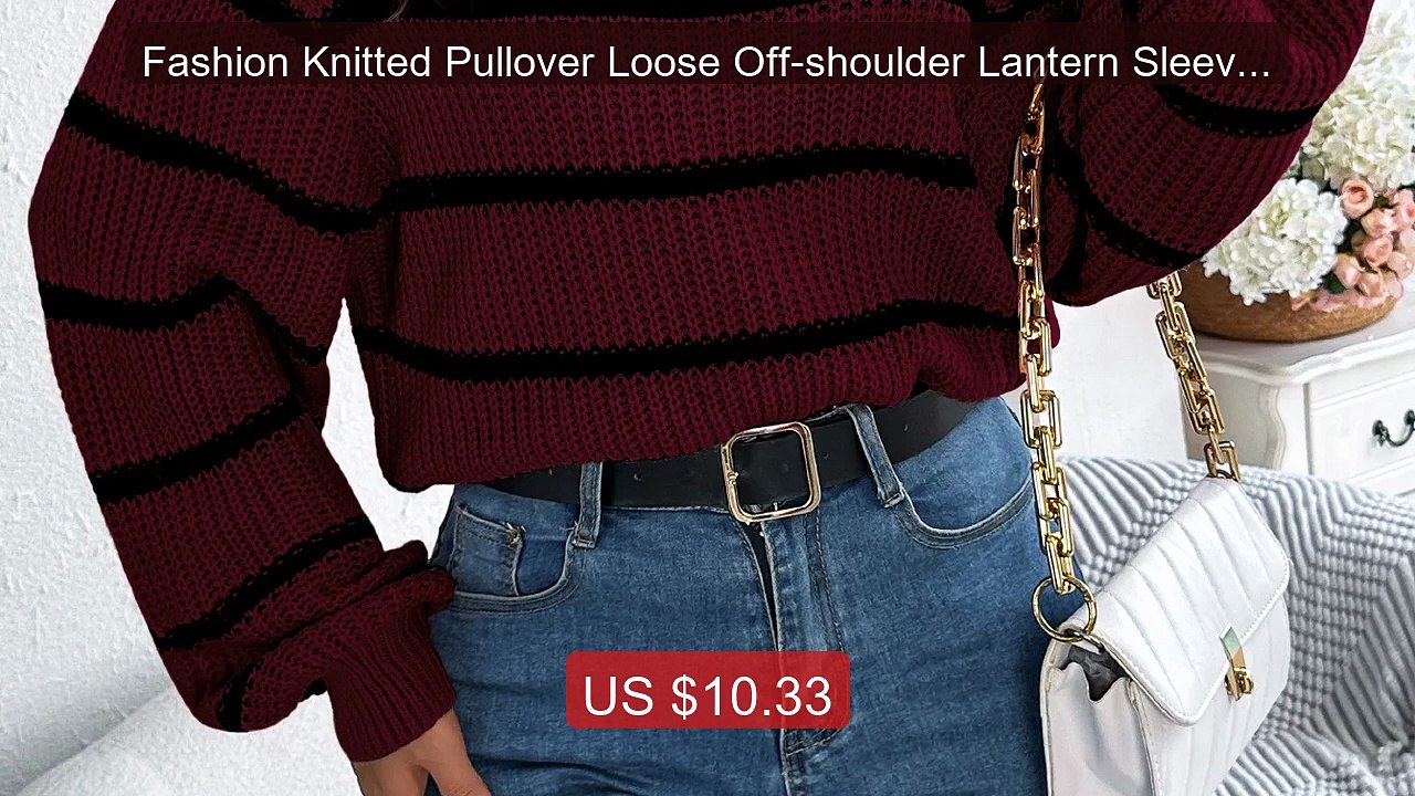 Fashion Knitted Pullover Loose Off-shoulder Lantern Sleeve ... -- Top Pick 2026 | Unbeatable Price!