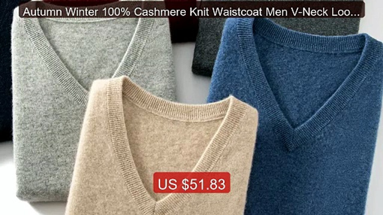 Autumn Winter 100% Cashmere Knit Waistcoat Men V-Neck Loose Of... -- Best Buy 2026 | Great Quality!