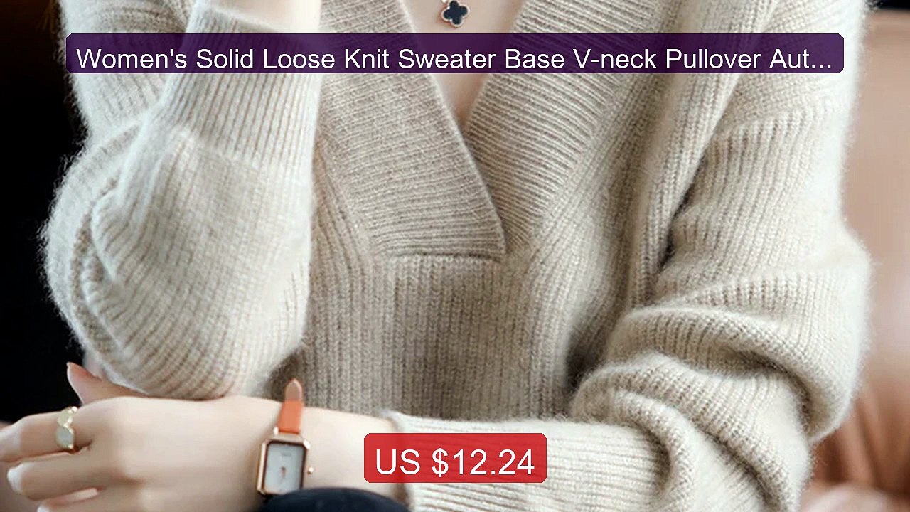 Women's Solid Loose Knit Sweater Base V-neck Pullover Autum... -- Top Pick 2026 | Unbeatable Price!