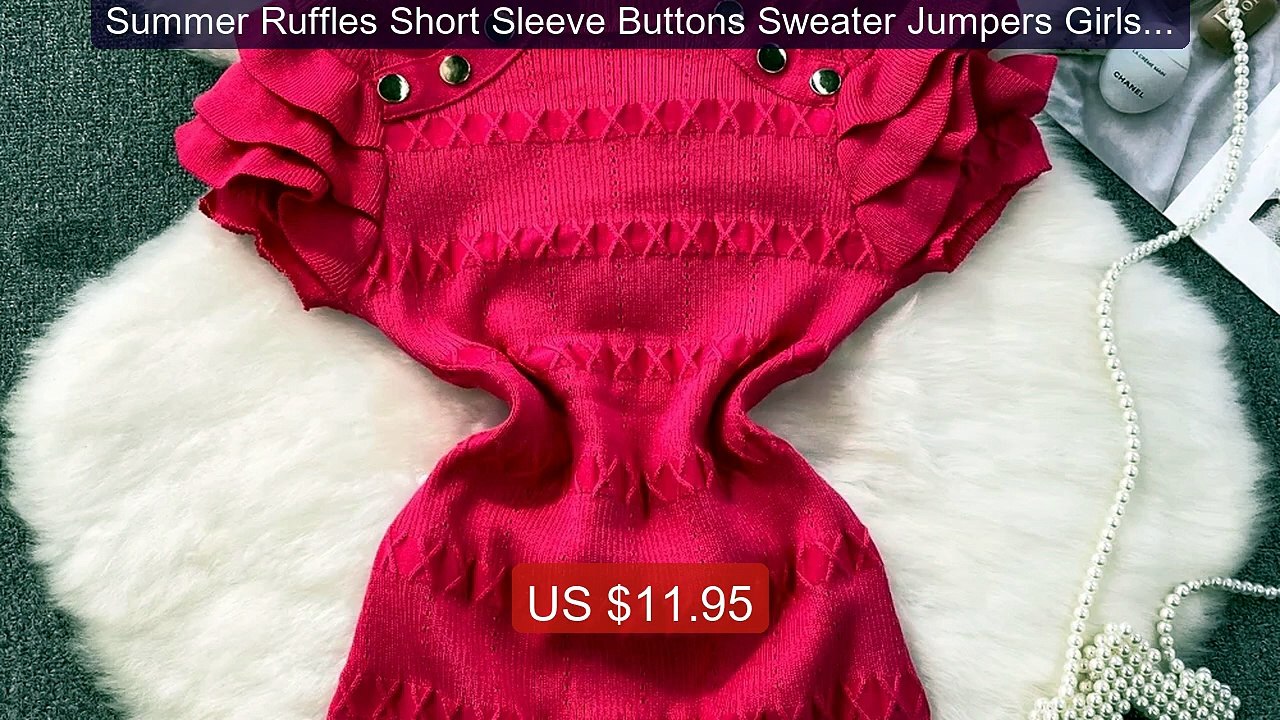 Summer Ruffles Short Sleeve Buttons Sweater Jumpers Girls Stre... -- Best Buy 2026 | Great Quality!