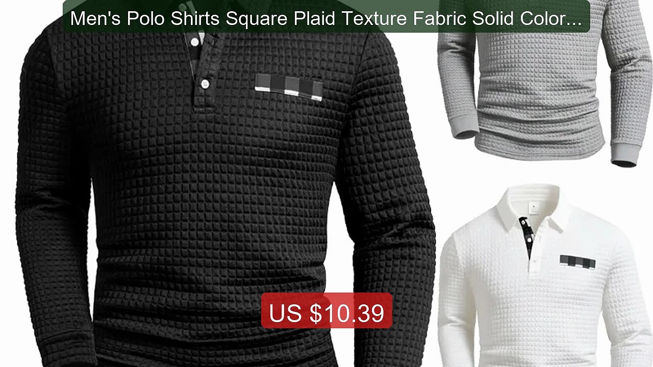 Men's Polo Shirts Square Plaid Texture Fabric Solid Color Mens Long... -- Top Rated 2026 | Buy Now!