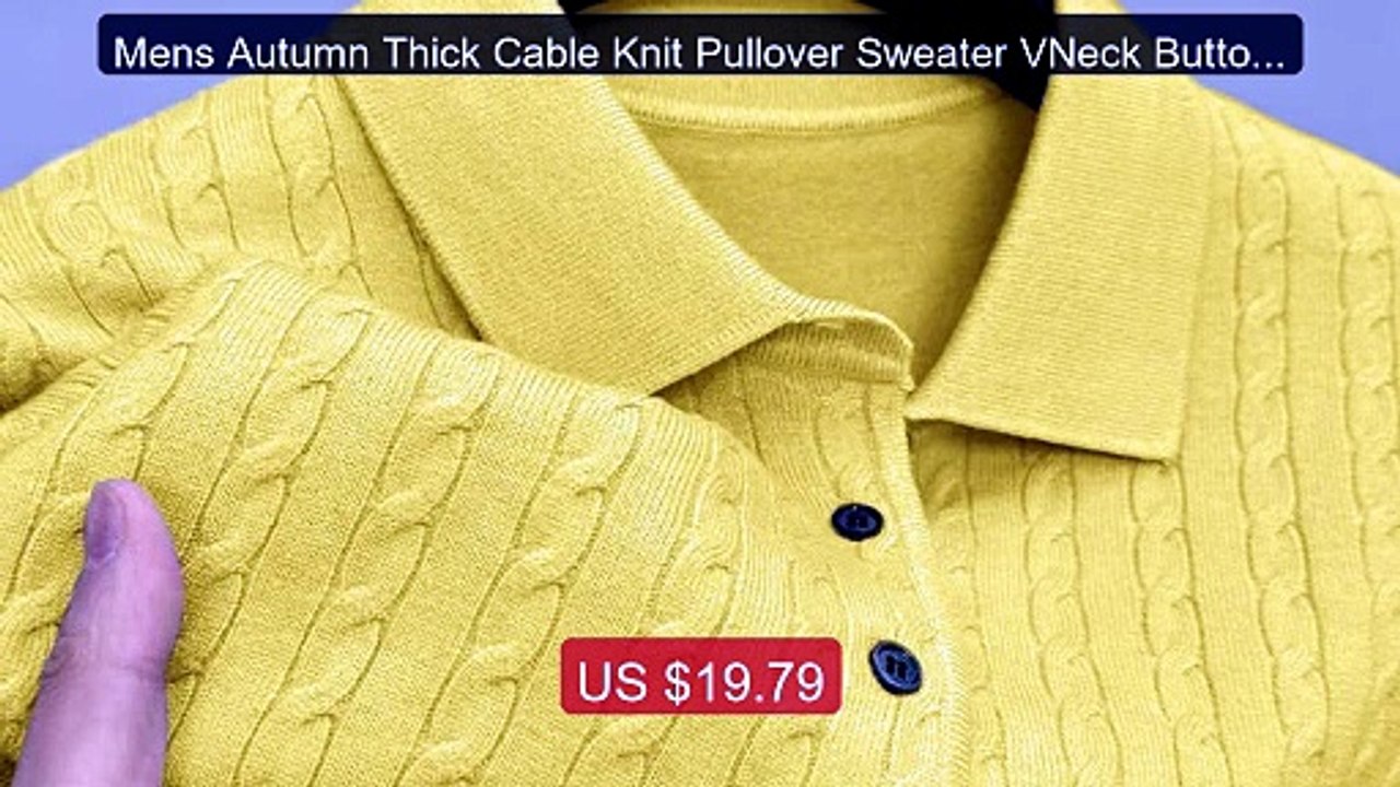 Mens Autumn Thick Cable Knit Pullover Sweater VNeck Button Des... -- Hot Deal 2026 | Limited Offer!