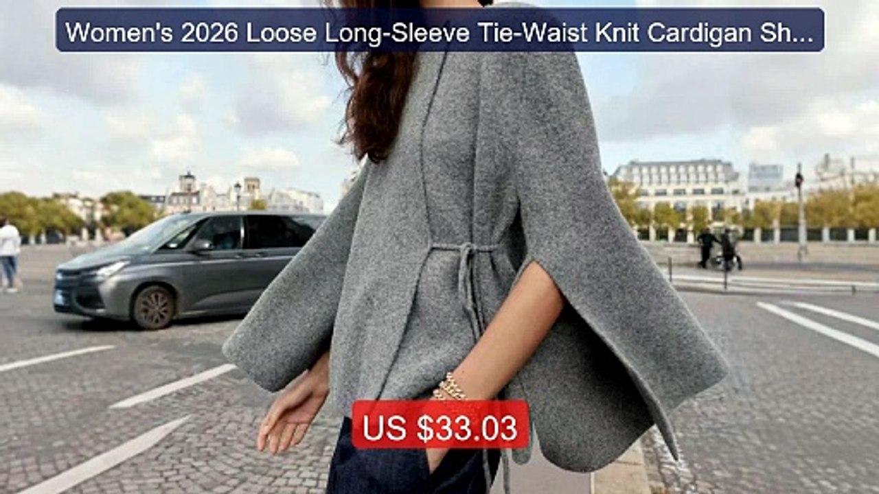 Women's 2026 Loose Long-Sleeve Tie-Waist Knit Cardigan Short ... -- Amazing Value 2026 | Must Have!