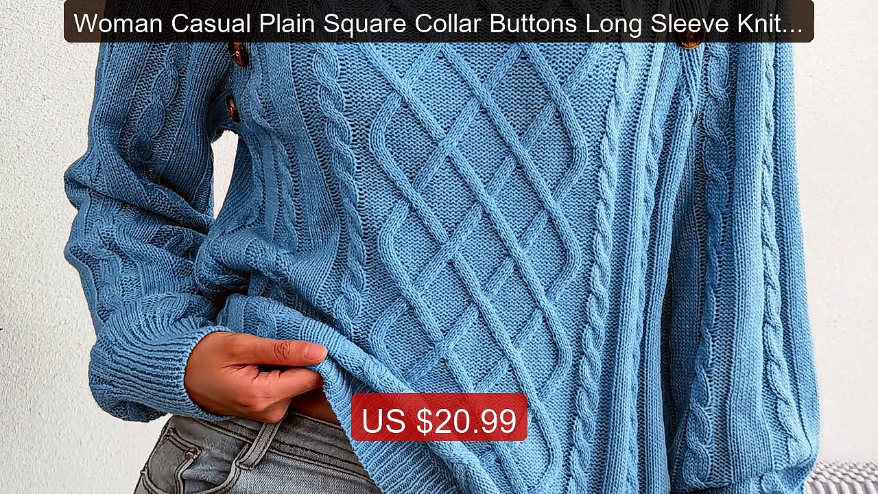 Woman Casual Plain Square Collar Buttons Long Sleeve Knitte... -- Top Pick 2026 | Unbeatable Price!