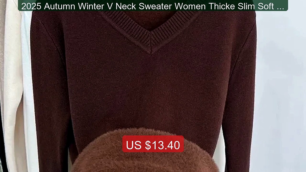 2025 Autumn Winter V Neck Sweater Women Thicke Slim Soft Knit... -- Amazing Value 2026 | Must Have!