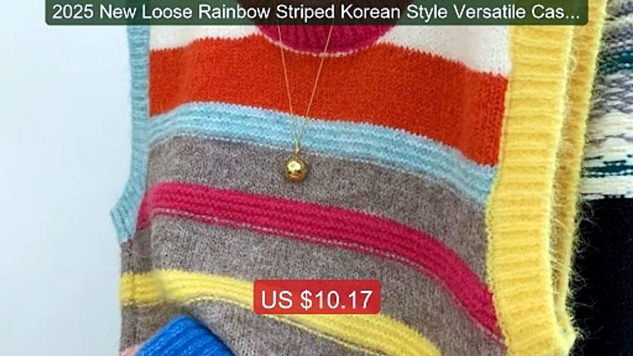 2025 New Loose Rainbow Striped Korean Style Versatile Casua... -- Top Pick 2026 | Unbeatable Price!