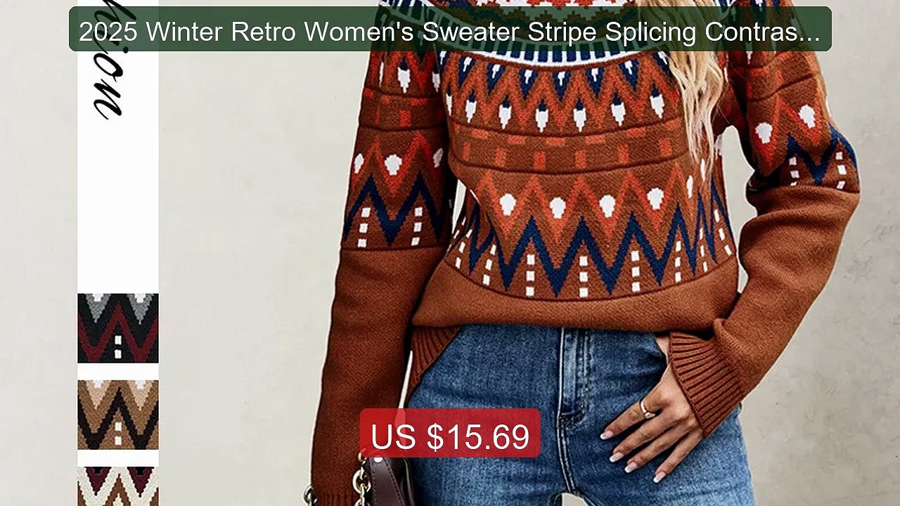2025 Winter Retro Women's Sweater Stripe Splicing Contrast Pu... -- Amazing Value 2026 | Must Have!