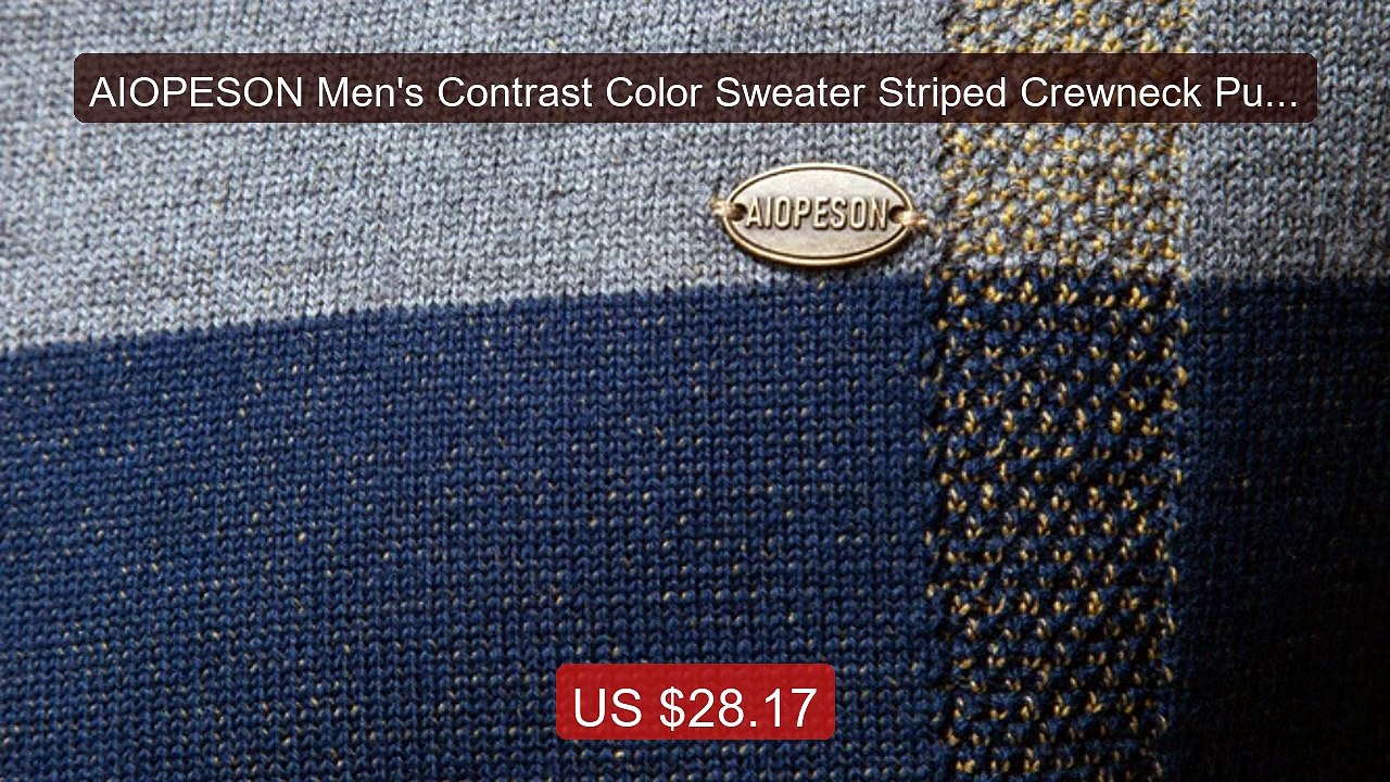 AIOPESON Men's Contrast Color Sweater Striped Crewneck Pullover War... -- Top Rated 2026 | Buy Now!