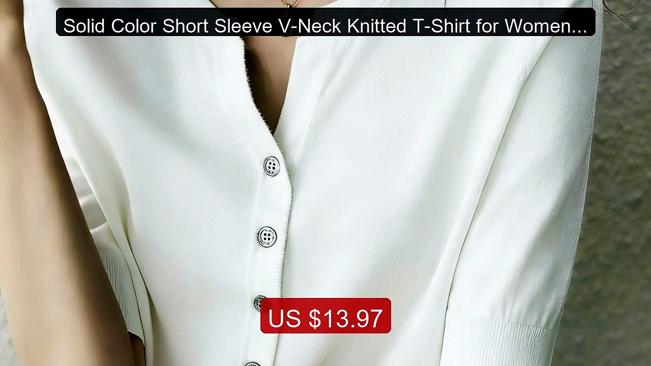 Solid Color Short Sleeve V-Neck Knitted T-Shirt for Women, Thi... -- Best Buy 2026 | Great Quality!
