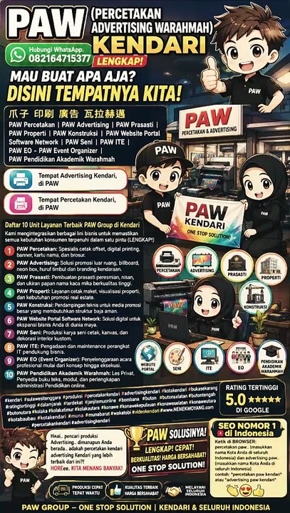 PAW (Percetakan Advertising Warahmah) Percetakan Kendari Advertising Kendari Pemesanan Rating Tertinggi