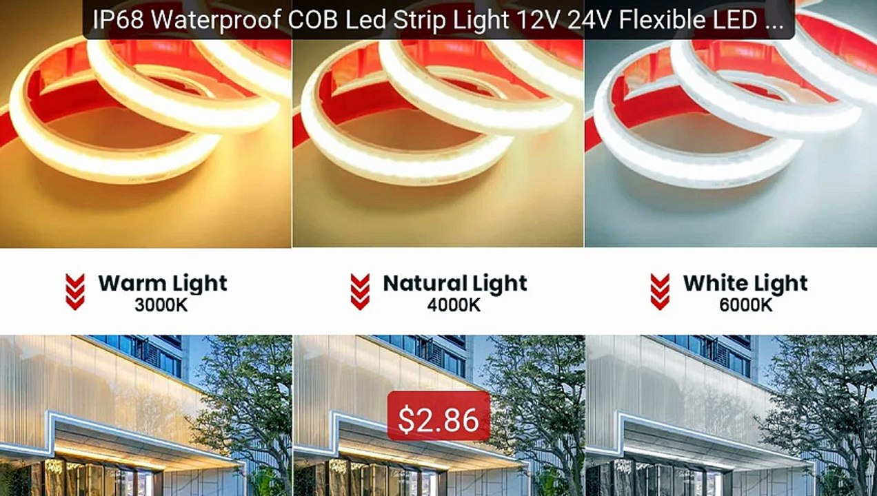 IP68 Waterproof COB Led Strip Light 12V 24V Fle...