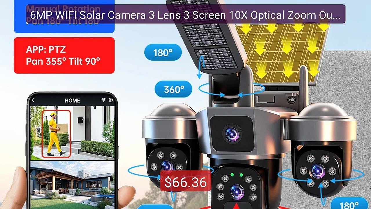 6MP WIFI Solar Camera 3 Lens 3 Screen 10X Optic...