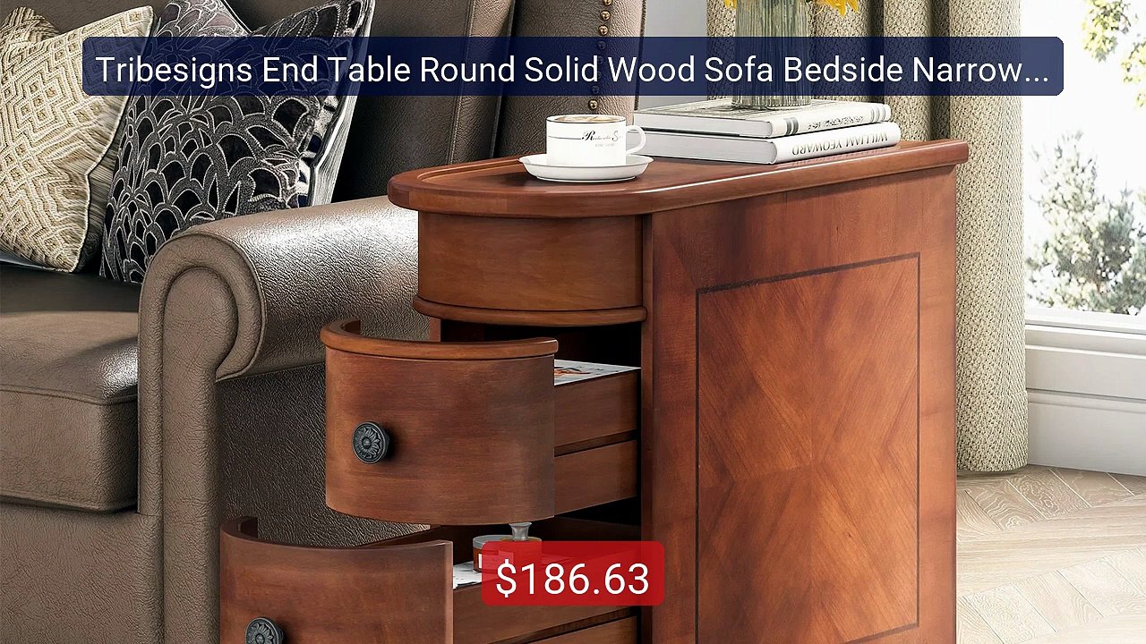 Tribesigns End Table Round Solid Wood Sofa Bedside Narrow Bedr... -- Best Buy 2026 | Great Quality!