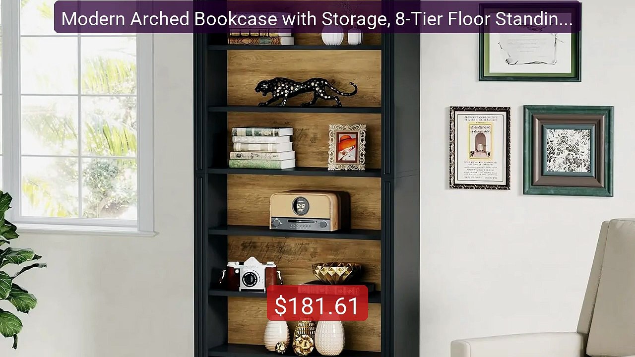 Modern Arched Bookcase with Storage, 8-Tier Floor Standing Ope... -- Hot Deal 2026 | Limited Offer!
