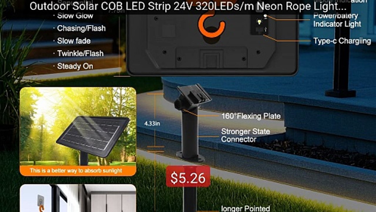 Outdoor Solar COB LED Strip 24V 320LEDs/m Neon Rope Light Wate... -- Hot Deal 2026 | Limited Offer!
